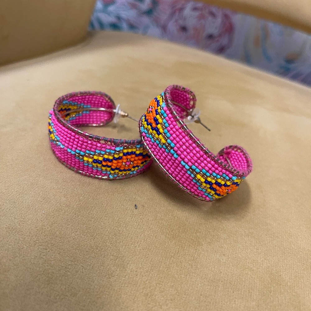 Colorful Beaded Hoop Earrings